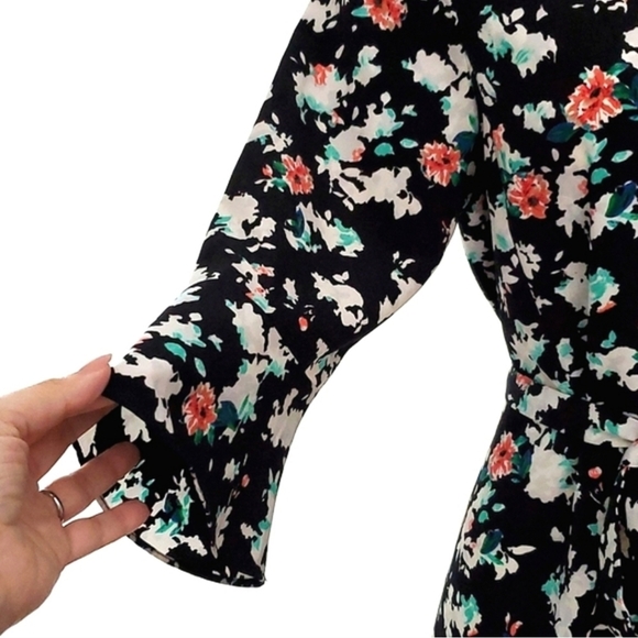 Ellen Tracy Soft Shirt Petite Blooms Black Multi Color 3/4 Sleeves Dress Size 10 - Picture 6 of 15